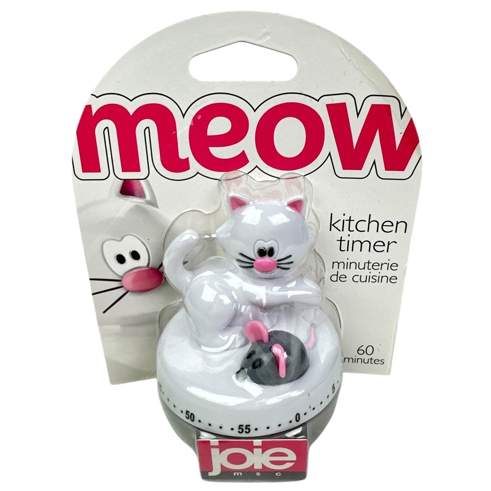 Joie MSC Meow 60 Minute Kitchen Timer White Cat Grey Mouse Mechanical Wind Up